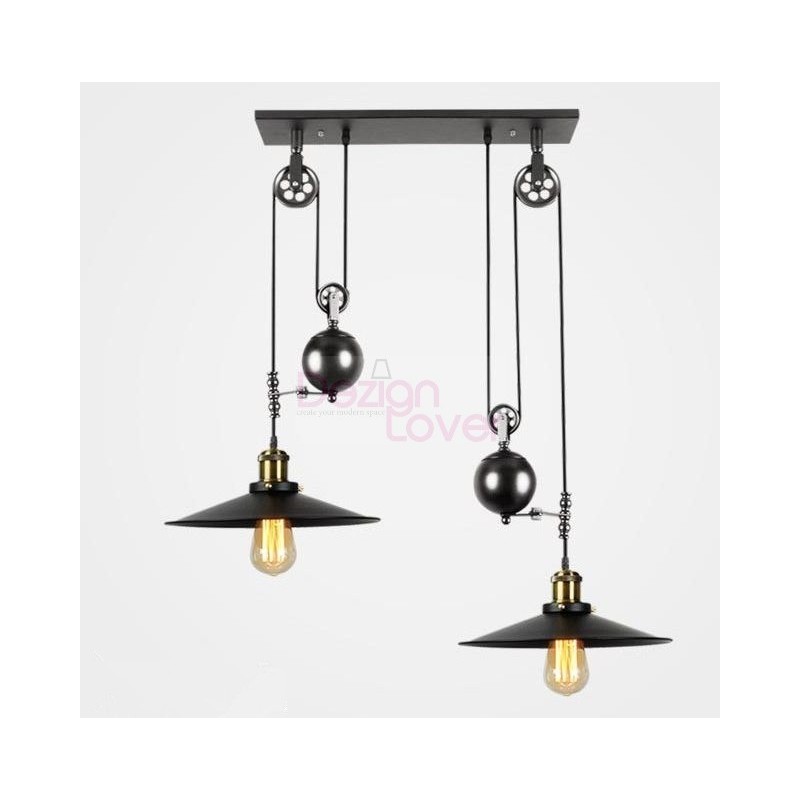 Suspension double design industriel en acier avec Poulie Un luminaire design industriel sur