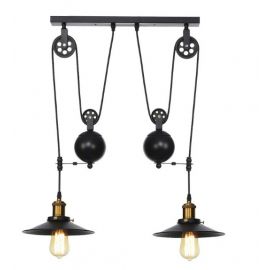 Industrial Iron Pulley double pendant lamp design with Edison bulbs