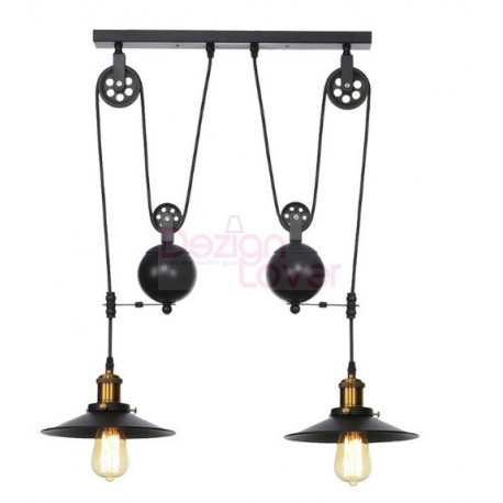 Industrial Iron Pulley double pendant lamp design with Edison bulbs