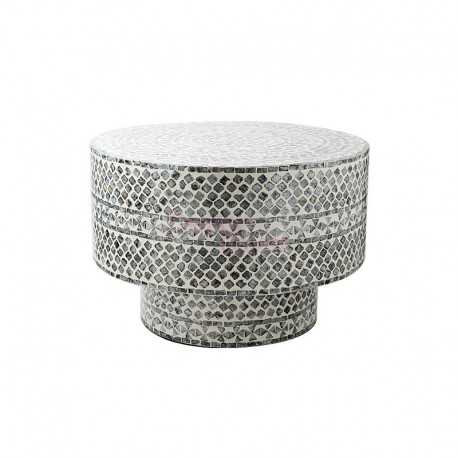 Table basse Tiered Noir Pearl Mosaic en nacre