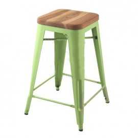 Tolix Stool wood seat H45cm Set of 2