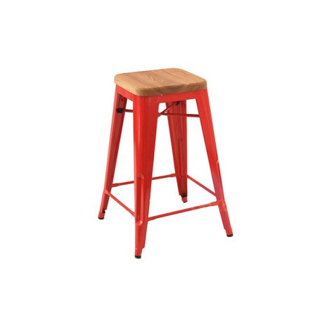 Tolix Stool wood seat H45cm Set of 2