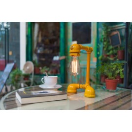 Lampe de table design industriel en tube métallique robot avec ampoule edison 05