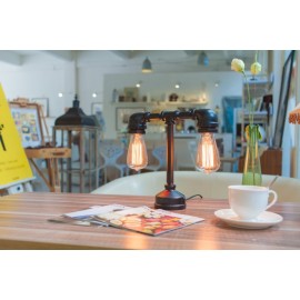 Lampe de table design industriel en tube métallique robot avec ampoule edison 06