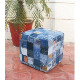 Tabouret Ottoman en motif Jeans patch