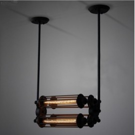 Suspension design industriel rétro avec 4 ampoules edison tube horizontale