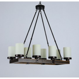 Chandelier LED rectangulaire design Arturo Vintage rustique en bois